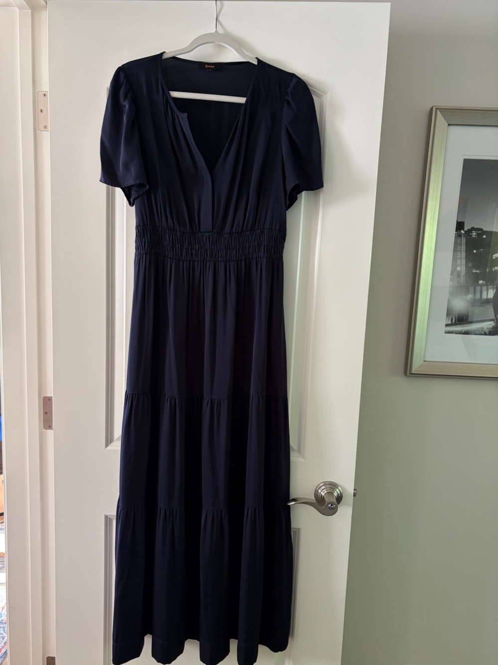 Quince Washable Stretch Silk Tiered Maxi Dress - Navy